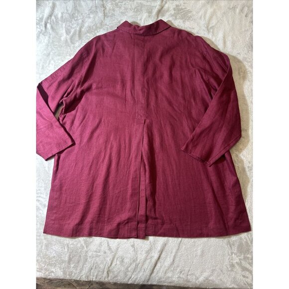 Women’s J.Jill Vintage Tunic Top 3 Buttons Deep Splits Maroon 100% Linen Plus 22 - Picture 9 of 14